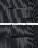 Black With White Verticle Striped Single Breasted Stretch Blazer