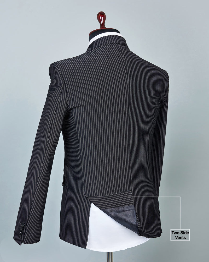 Black With White Verticle Striped Single Breasted Stretch Blazer