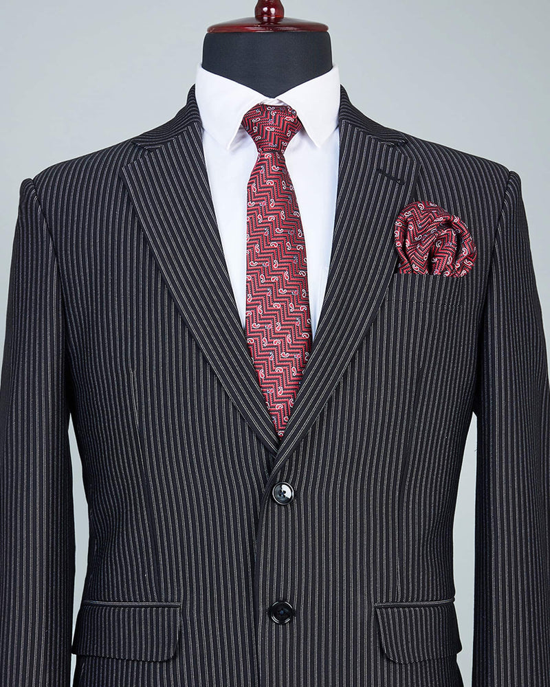 Black With White Verticle Striped Single Breasted Stretch Blazer