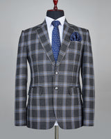 Lush Grey With Blue Windowpane Wool Rich Blazer