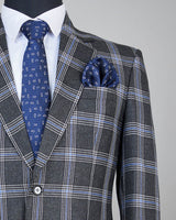 Lush Grey With Blue Windowpane Wool Rich Blazer