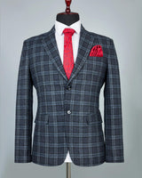 Zordic Blue Checkered Wool Rich Single Breasted Blazer