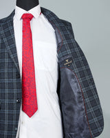 Zordic Blue Checkered Wool Rich Single Breasted Blazer