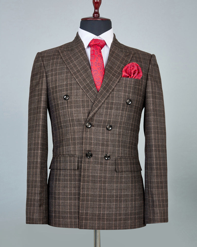 Sandstone Brown Wool Rich Double Breasted Blazer