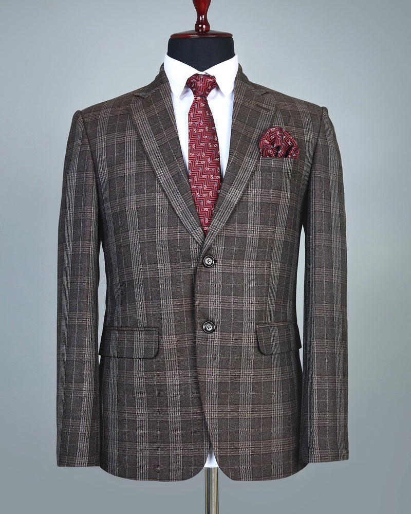 Nobel Brownish Wool Rich Single Breasted Blazer