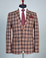 Dune Brown Plaid Check Wool Rich Blazer