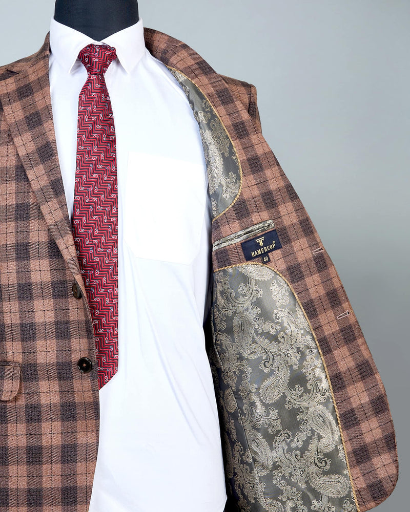 Dune Brown Plaid Check Wool Rich Blazer