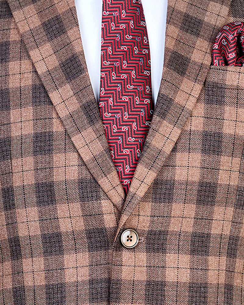 Dune Brown Plaid Check Wool Rich Blazer