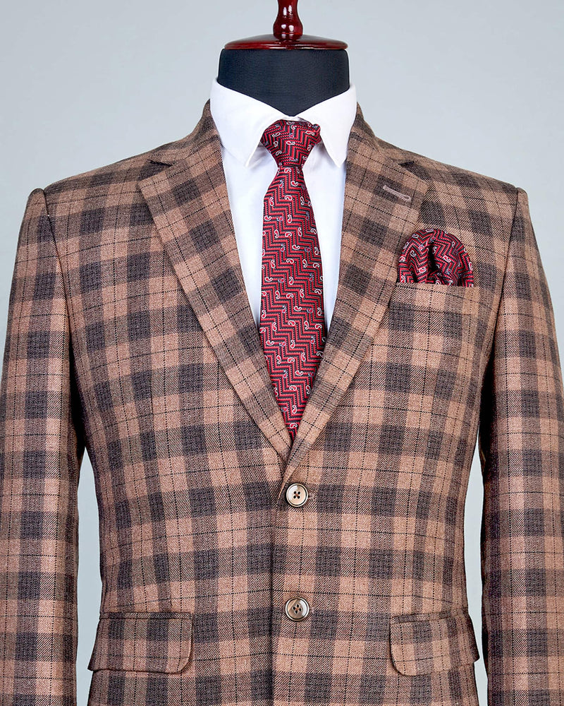 Dune Brown Plaid Check Wool Rich Blazer