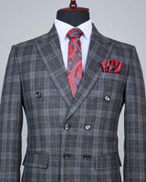 Dusty Grey Checkered Double Breasted Blazer