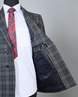 Dusty Grey Checkered Double Breasted Blazer