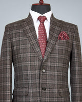 Zordic Brown Checkered Wool Rich Single Breasted Blazer