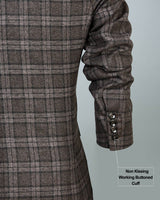 Zordic Brown Checkered Wool Rich Single Breasted Blazer