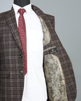 Zordic Brown Checkered Wool Rich Single Breasted Blazer