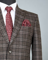 Zordic Brown Checkered Wool Rich Single Breasted Blazer