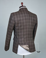 Trout Brown Checkered Wool Rich Single Breasted Blazer