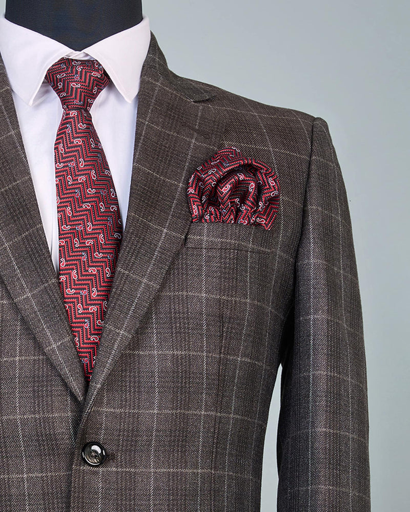 Trout Brown Checkered Wool Rich Single Breasted Blazer