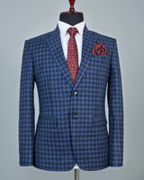 Royal Blue Tweed Checkered Single Breasted Blazer