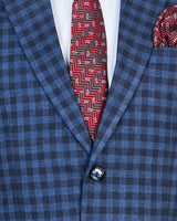 Royal Blue Tweed Checkered Single Breasted Blazer