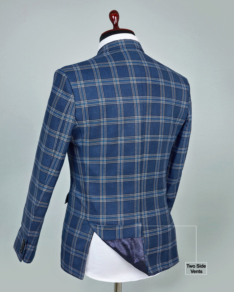 River Blue Windowpane Checkered Single Breasted Blazer