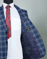 River Blue Windowpane Checkered Single Breasted Blazer