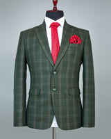 Lonar Green Windowpane Checked Tweed Cotton Blazer