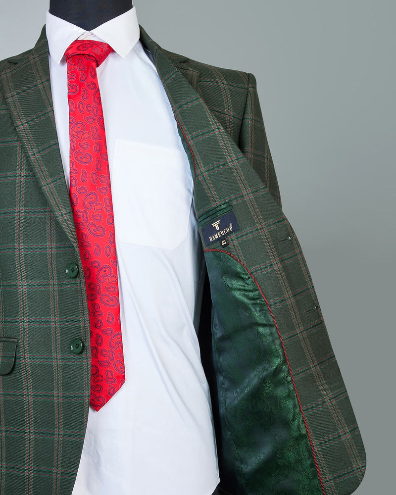 Lonar Green Windowpane Checked Tweed Cotton Blazer