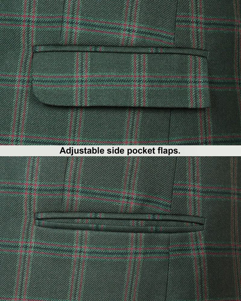 Lonar Green Windowpane Checked Tweed Cotton Blazer