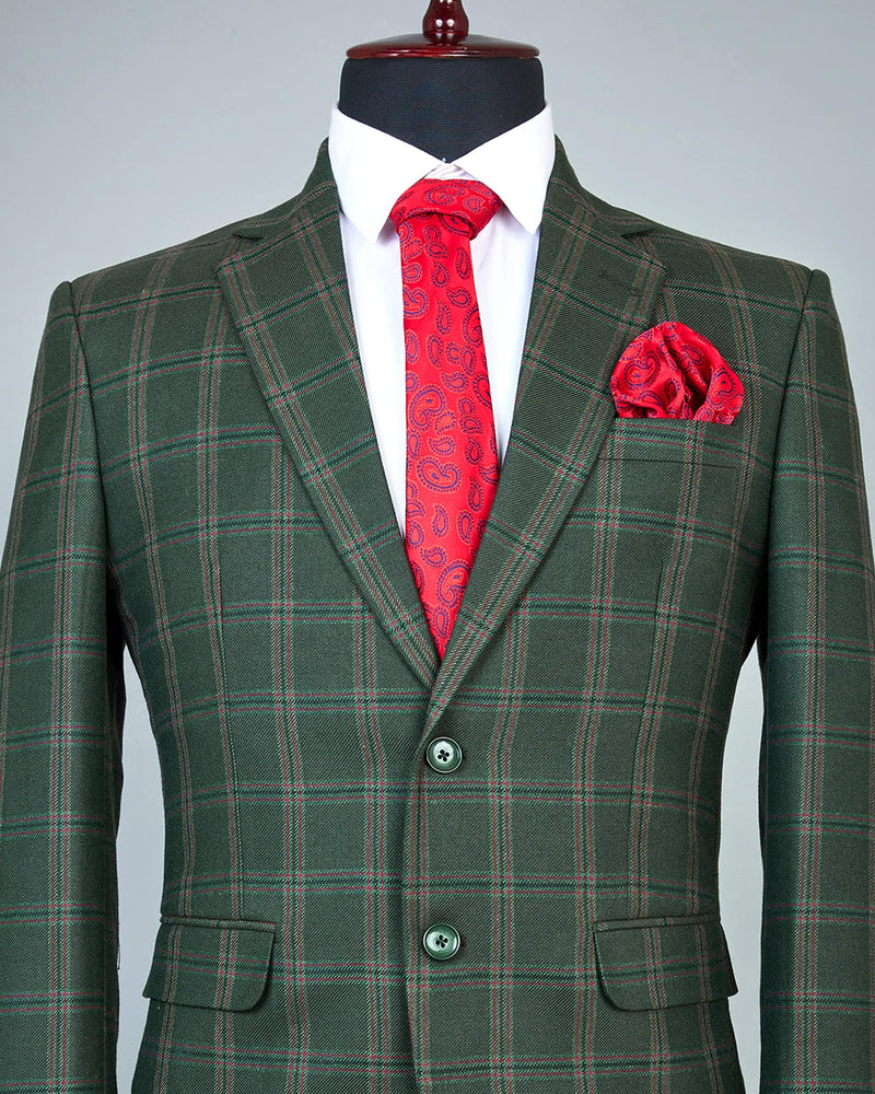 Lonar Green Windowpane Checked Tweed Cotton Blazer