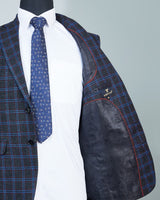 Jet Black Windowpane Blue Checkered Wool Rich Blazer