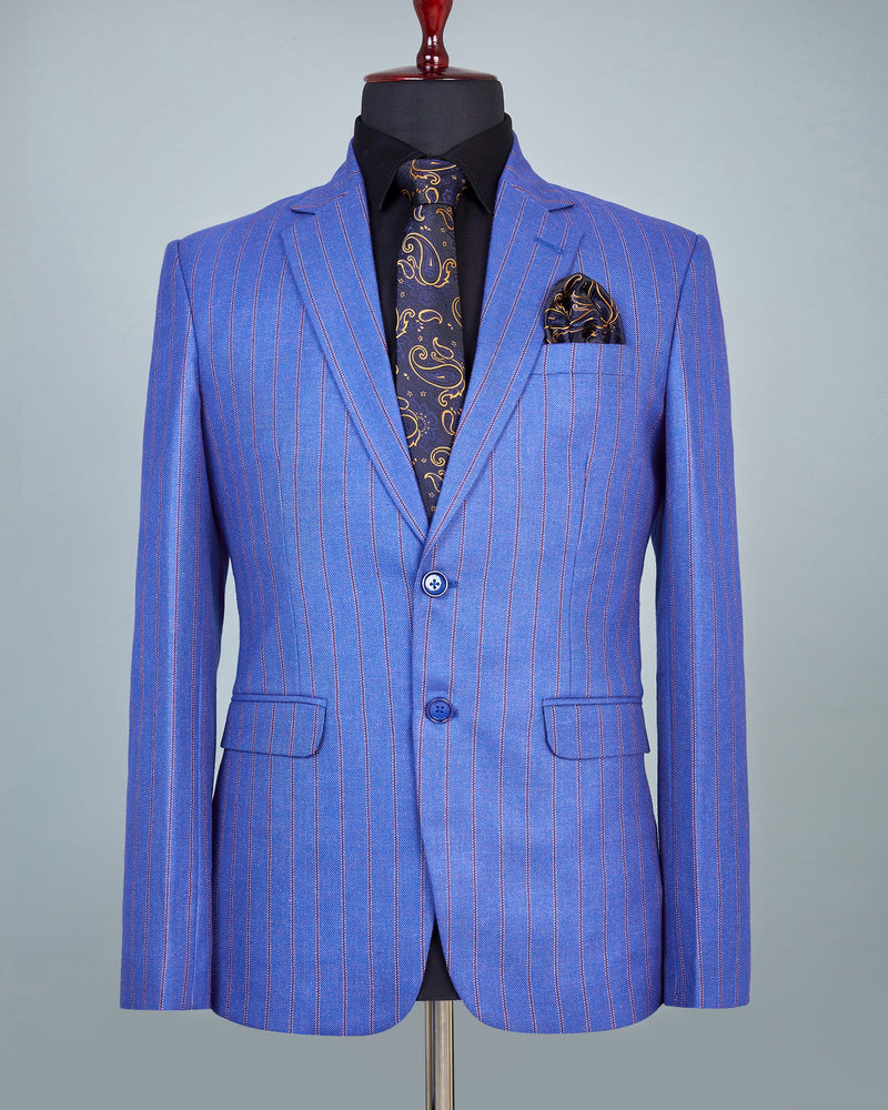 Everblue Striped Wool Rich Single Breasted Blazer