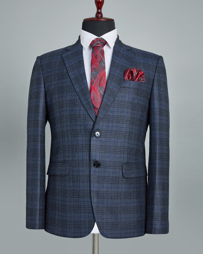 Spindle Blue Checkered Single Breasted Wool Rich Blazer