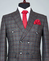 Shark Grey Windowpane Checkered Double Breasted Blazer