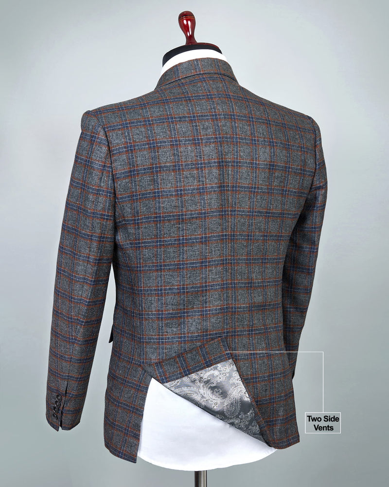 Shark Grey Windowpane Checkered Double Breasted Blazer