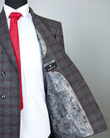 Shark Grey Windowpane Checkered Double Breasted Blazer