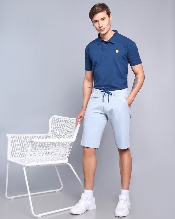 Stylish Sky Blue Stretch Cotton Shorts