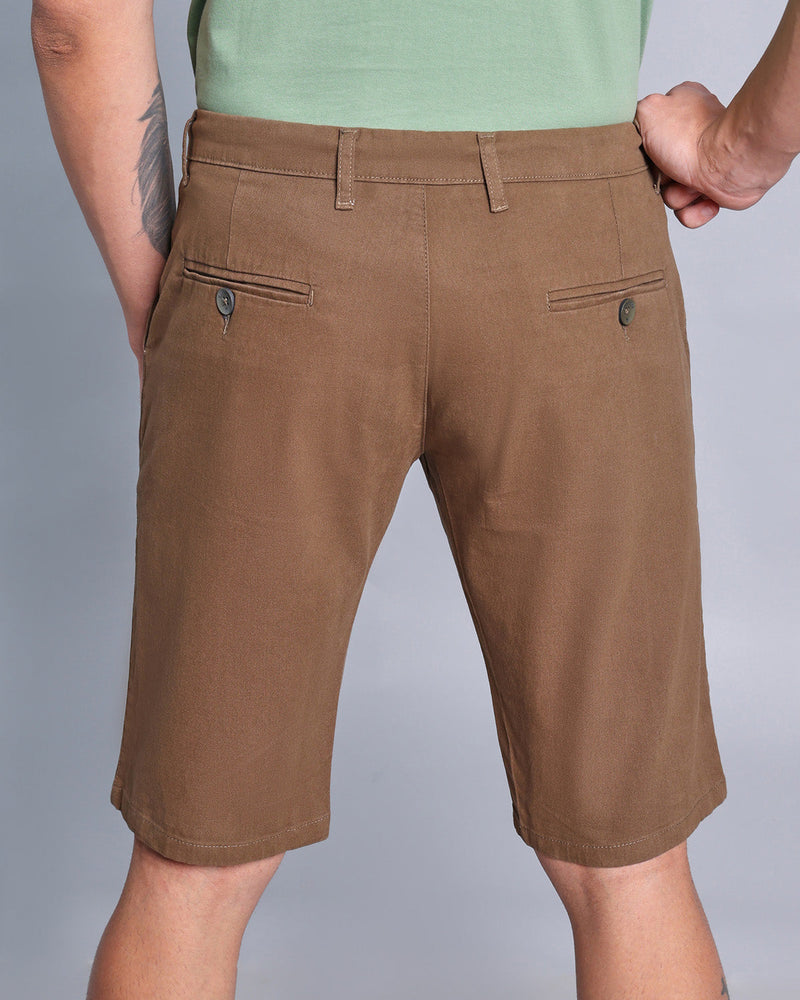 Stylish Driftwood Taupe Stretch Cotton Shorts