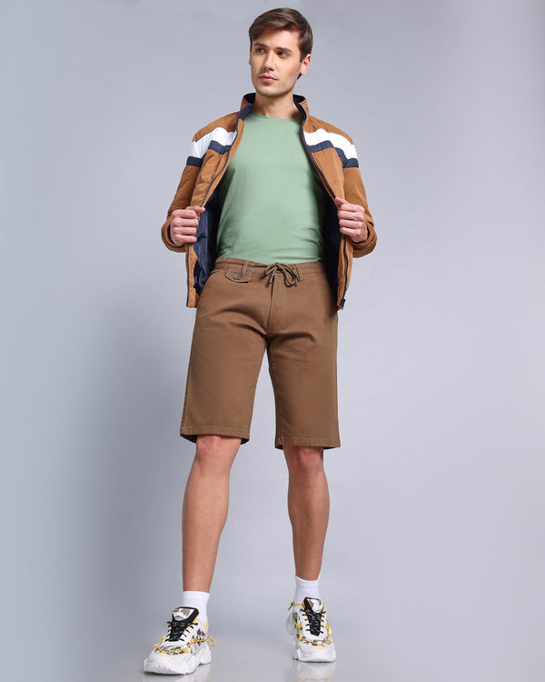 Stylish Driftwood Taupe Stretch Cotton Shorts