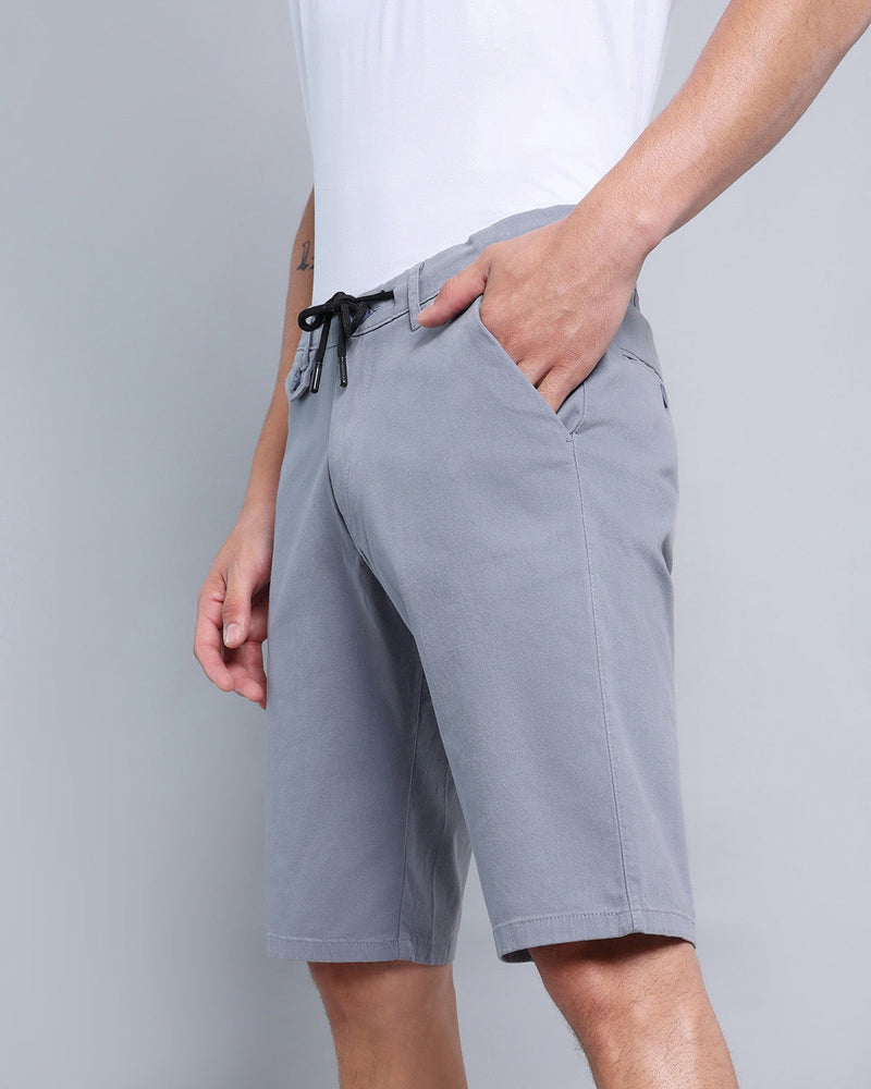 Stylish Light Steel Blue Stretch Cotton Shorts