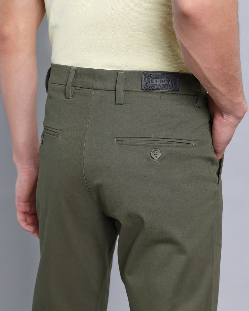 Dark Olive Green Stretch Cotton Chinos