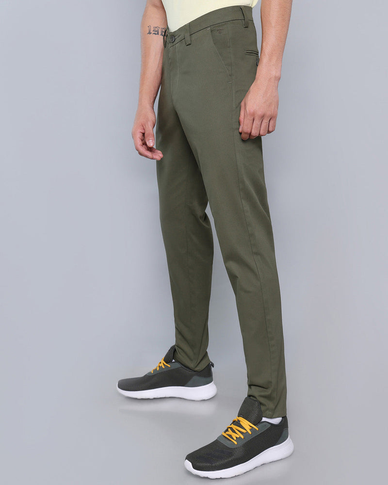 Dark Olive Green Stretch Cotton Chinos