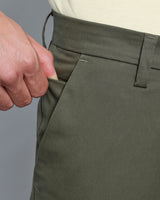 Dark Olive Green Stretch Cotton Chinos