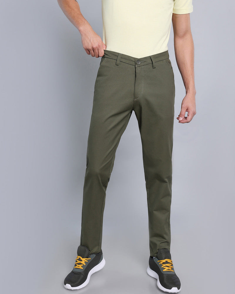 Dark Olive Green Stretch Cotton Chinos