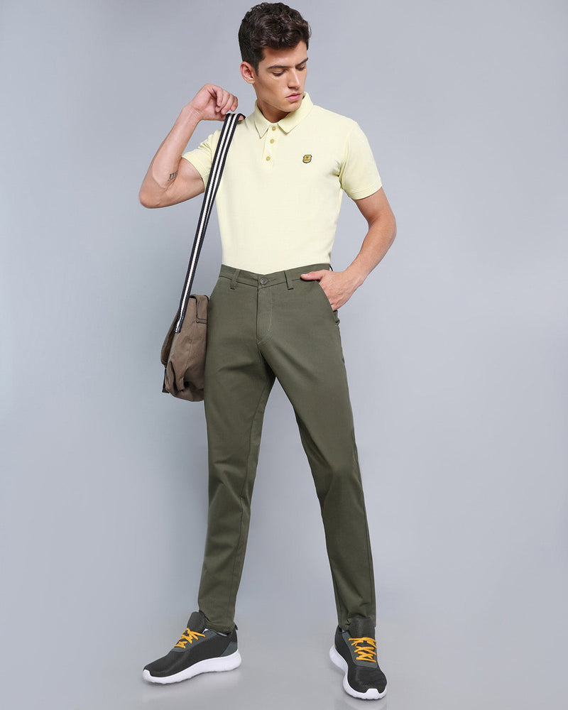 Dark Olive Green Stretch Cotton Chinos