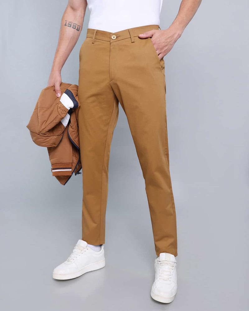 Peanut Brown Stretch Cotton Chinos