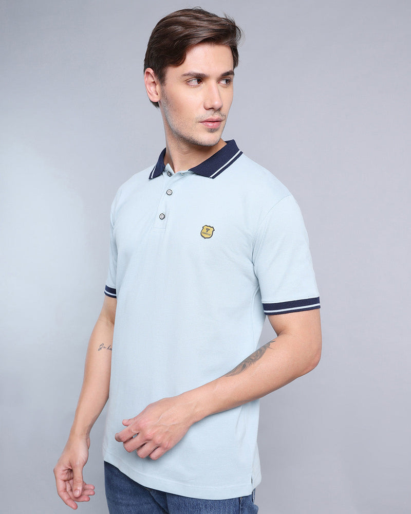 Ice Blue Pique Pima Stylised Polo Tee