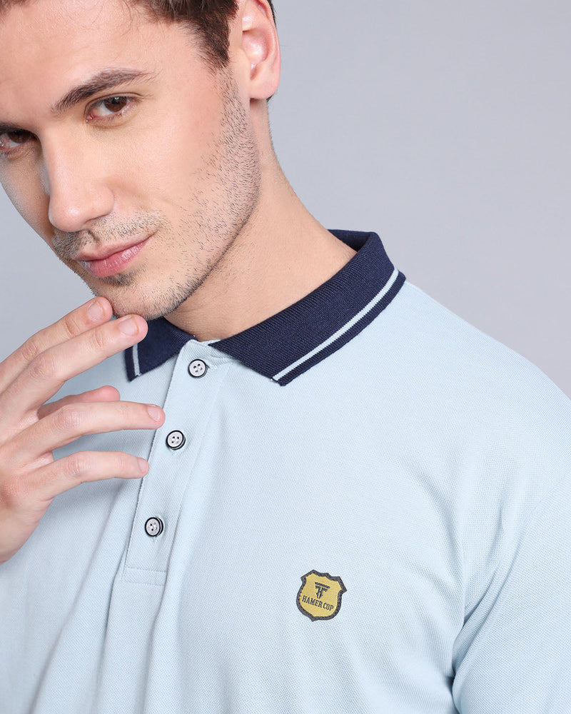 Ice Blue Pique Pima Stylised Polo Tee