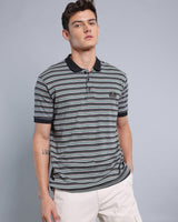 Black With Green Multicolor Striped Supersoft Smart Polo T-Shirt