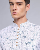 Cream Floral Paisley Printed Oxford White Shirt Style Kurta